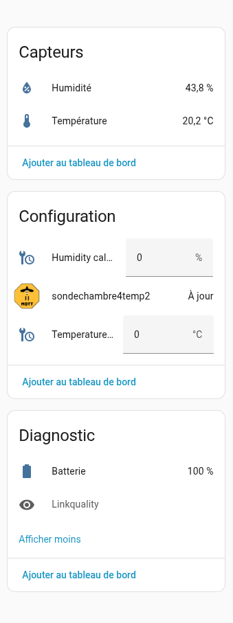 Interface Home Assistant montrant les limitations de configuration